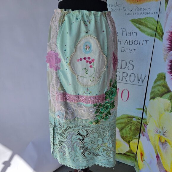 Sage Green Lace Maxi Skirt | Roselani Jasmin | Size Medium - Large - Picture 7 of 11